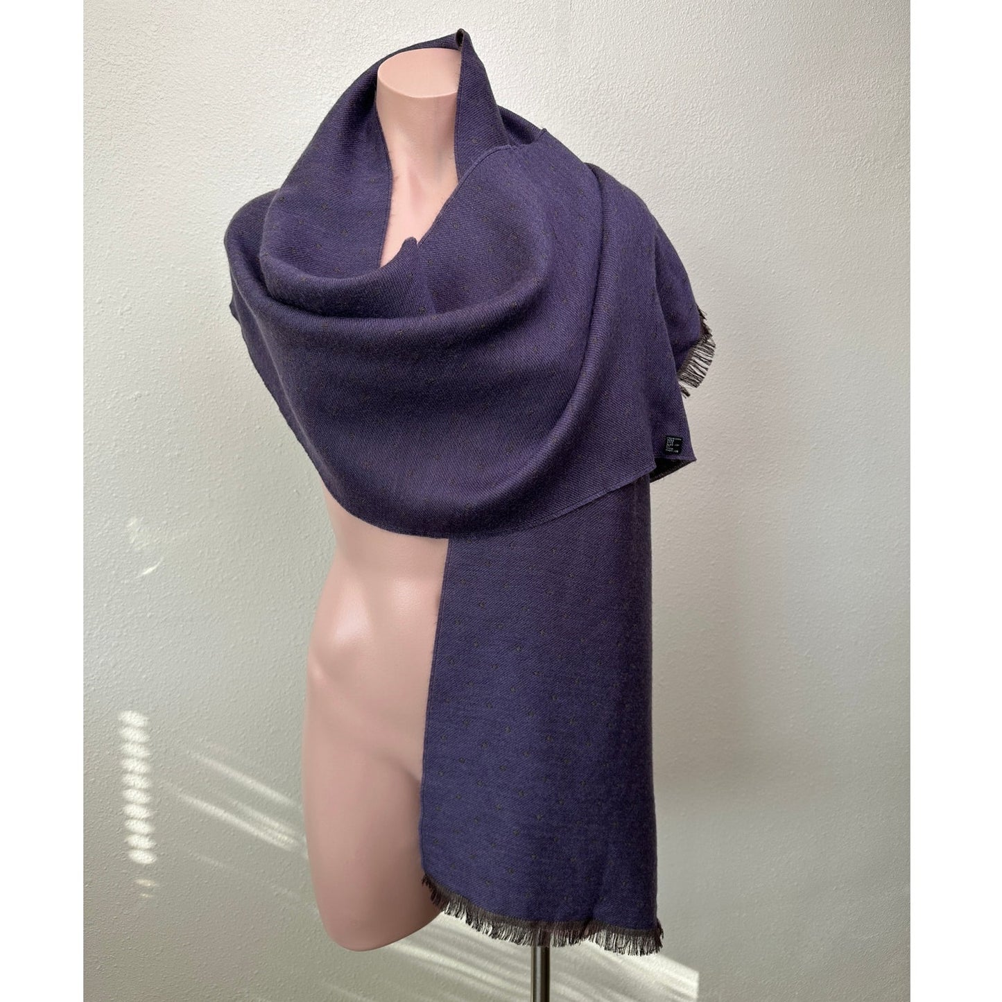 Italian Scarf Purple Brown Polka Dot Wool Silk ~70”