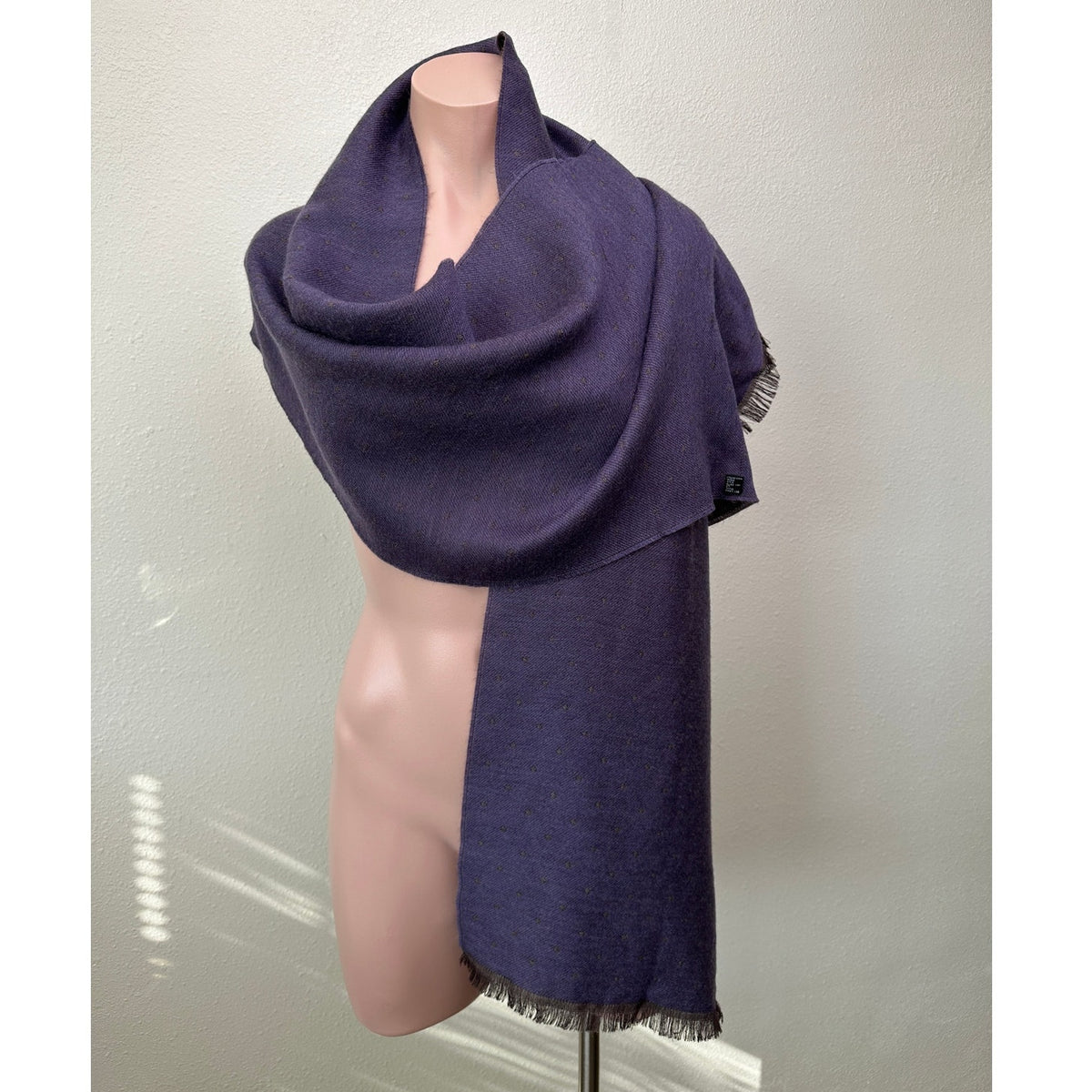 Italian Scarf Purple Brown Polka Dot Wool Silk ~70”