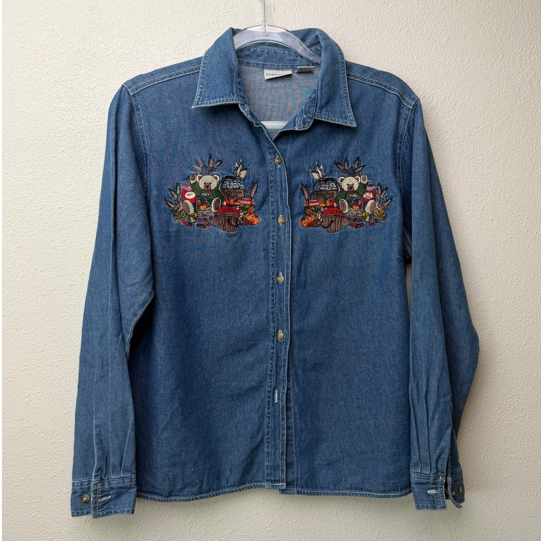 Cabin Creek Vintage Denim Embroidered Teddy Bear Shirt PL