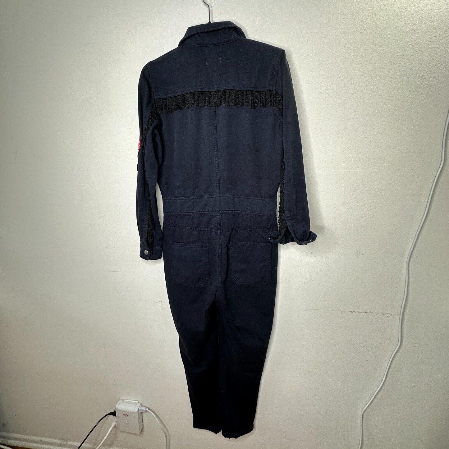 Claudie Pierlot Blue Denim Tassled Long Sleeve Front-Zip Cuffed Hem Jumpsuit 36
