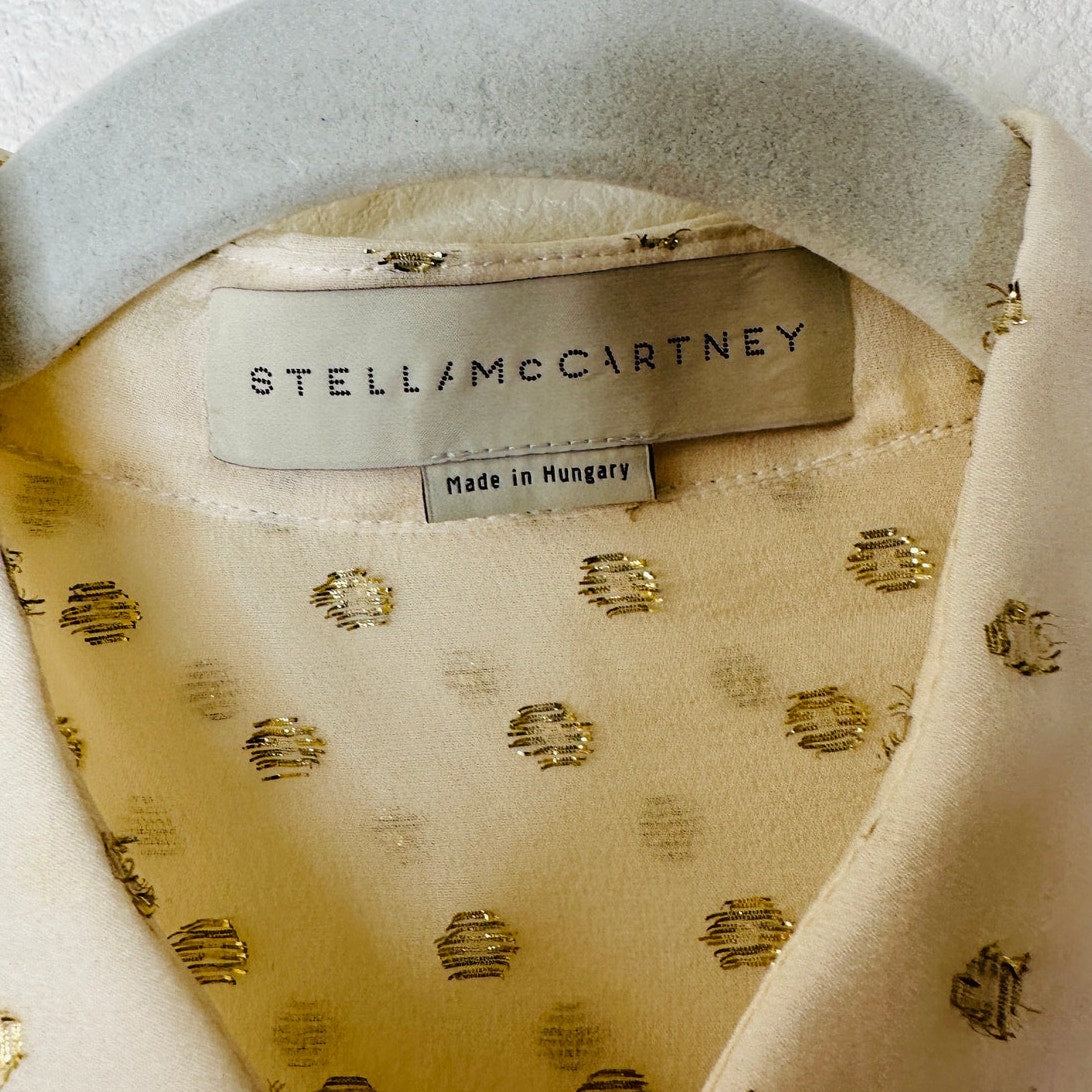 Stella McCartney Sheer Cream Gold Metallic Polka Dot Button Sheer Blouse 44 / L