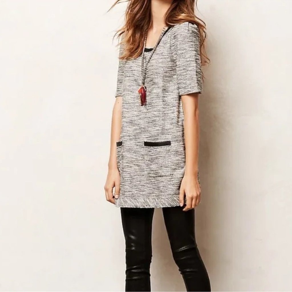 Anthropologie Postage Stamp Beverly Crochet Leather Trim Tunic Dress M