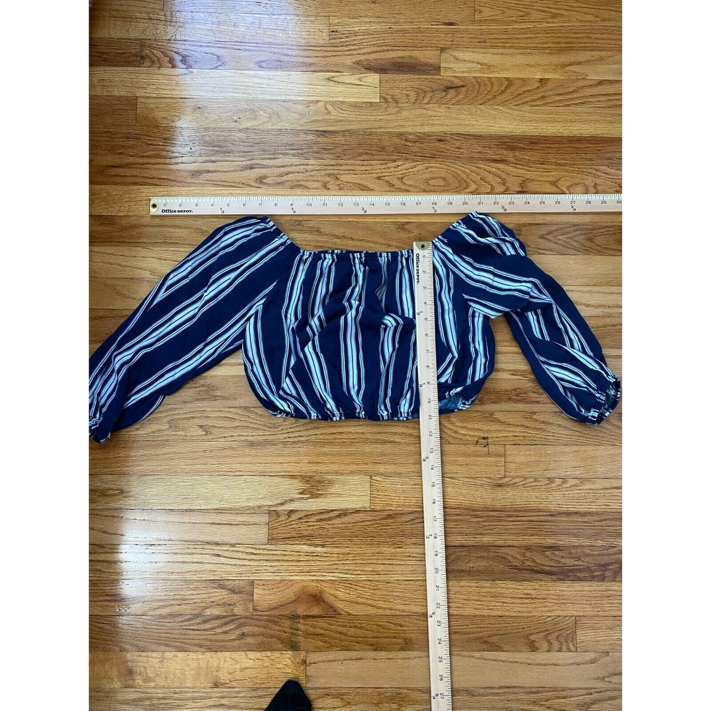 Show Me Your Mumu Revolve Lima Navy White Stripe Off Shoulder Crop Top Med