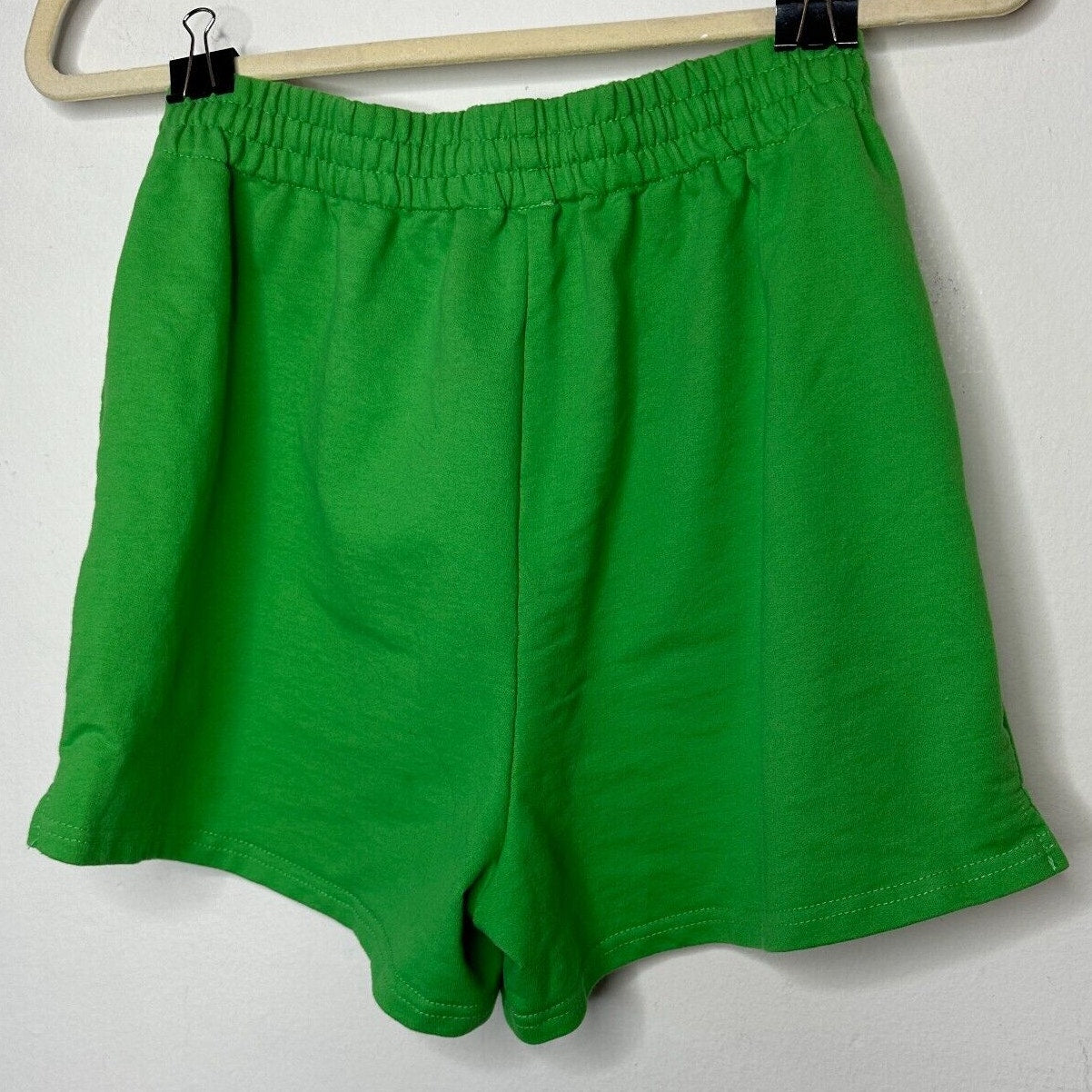 Retro 70’s Green Drawstring Knit Sweat Shorts Pockets Athletic High Waist Medium