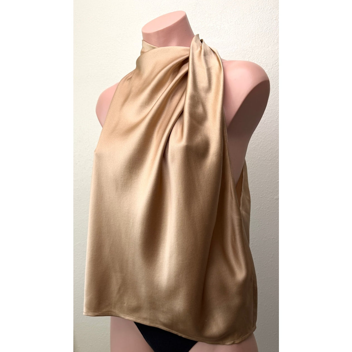 The Sei Champagne Silk High Neck Drape Blouse Women's US 2
