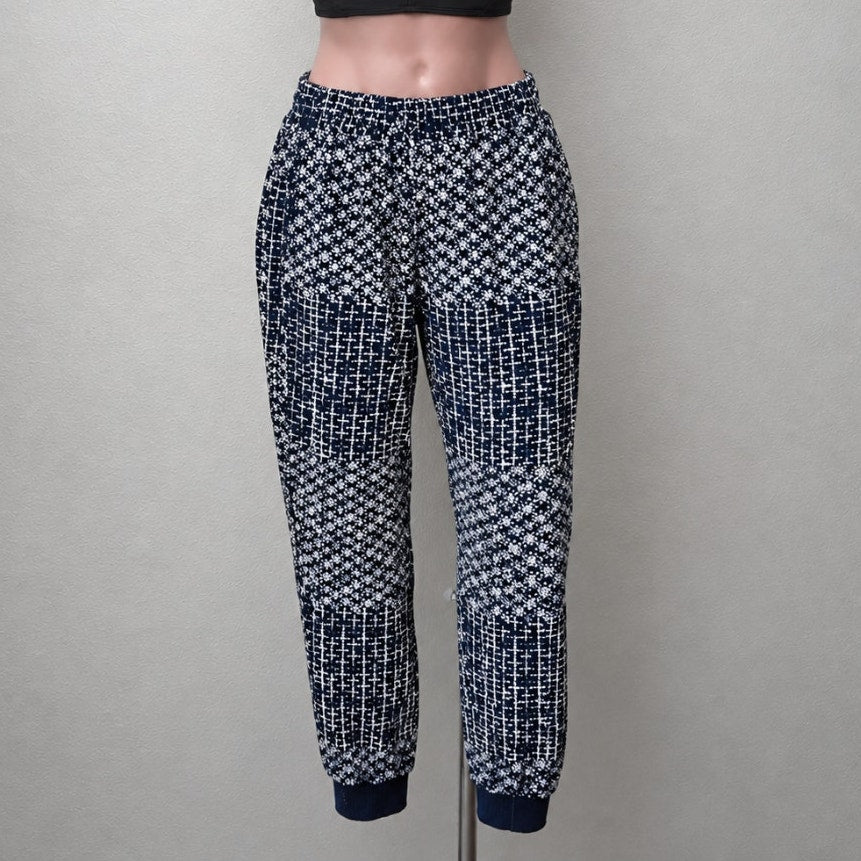 Tavik Womens Navy Ivory Polka Dot Cinch Tie Waist Banded Jogger Pant S