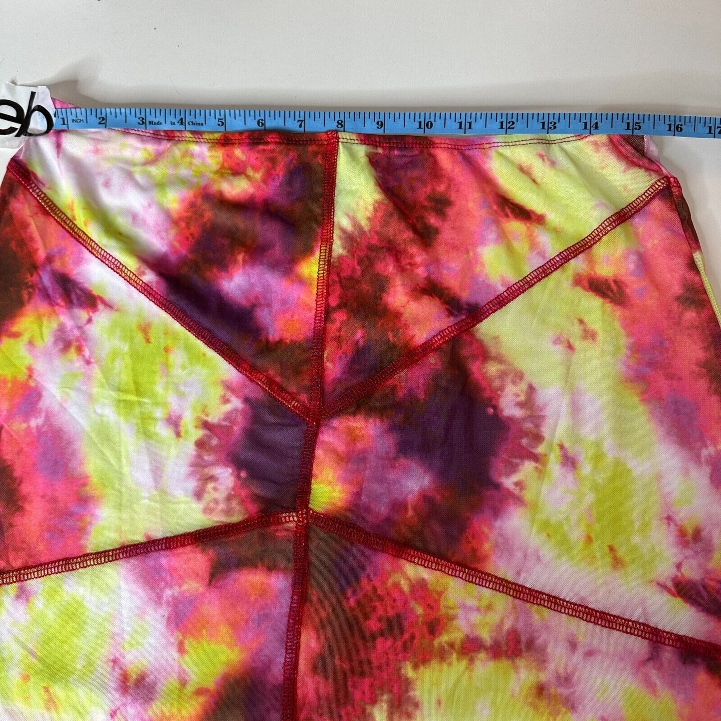 Club Exx Long Sleeve Mesh Crop and Matching Mini Skirt Tie Dye Pink Yellow Red L