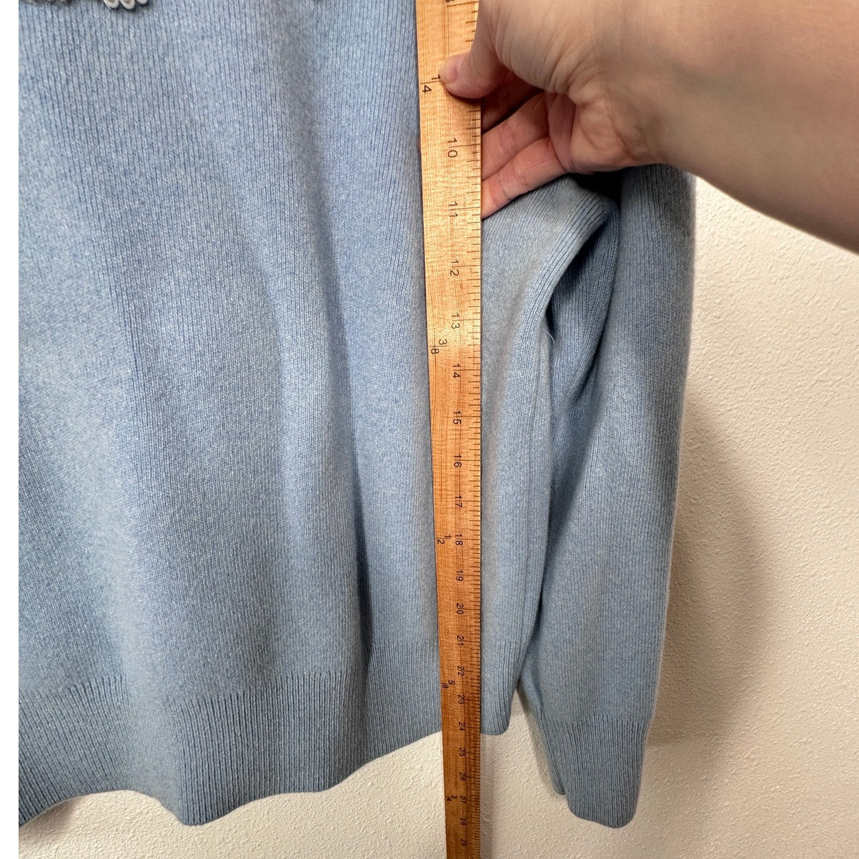 Lanvin Girls Pearl Logo Cashmere Sweater Baby Blue Size 12