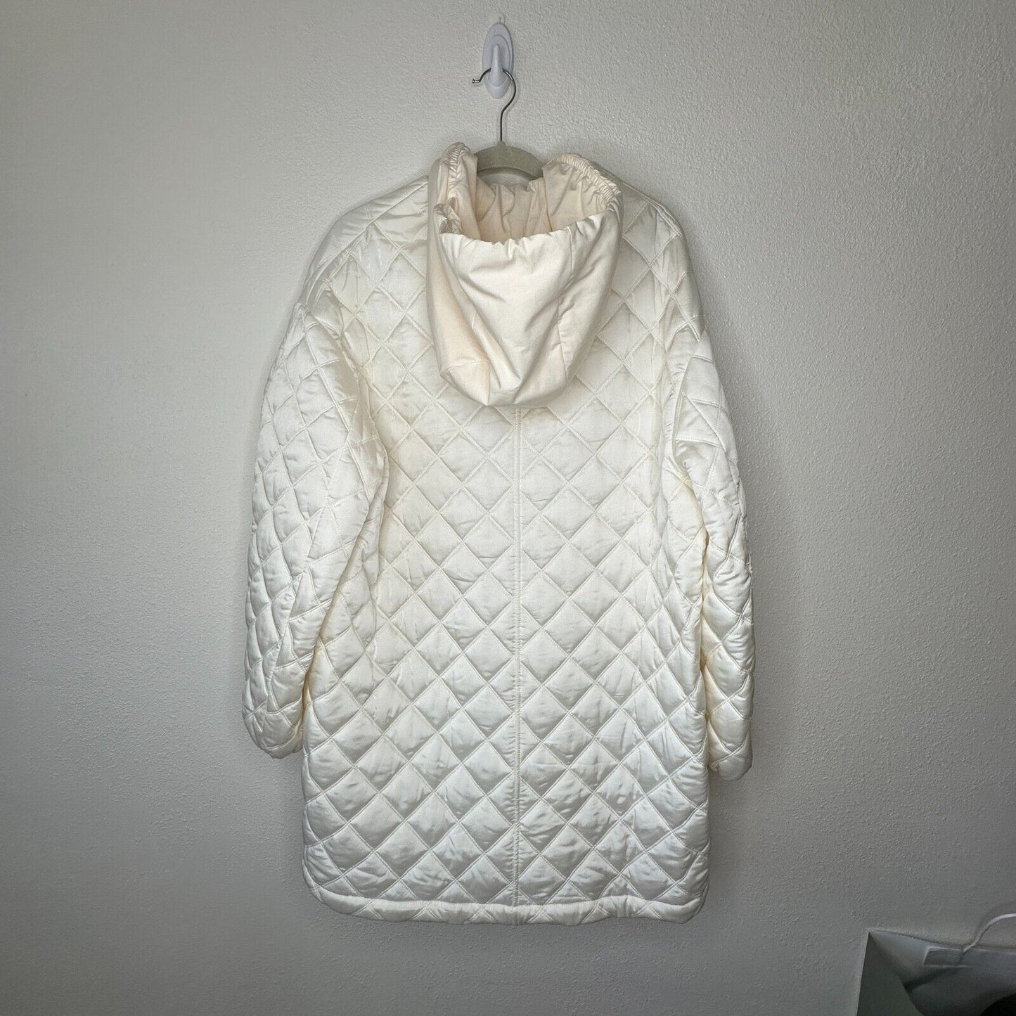 Jil Sander Eggshell Cream Goldfish Long Line Quilted Front Zip Hooded Jacket 36