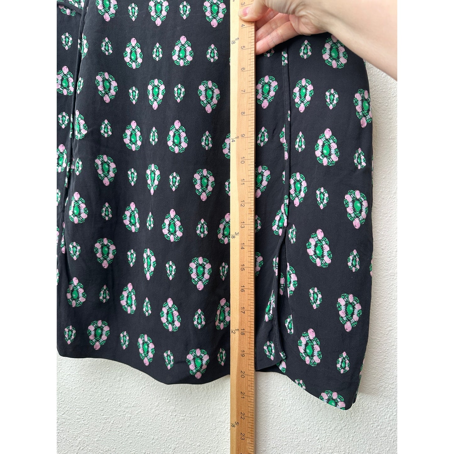 Alannah Hill Black Gem Print Front Slit Silk Skirt US 12