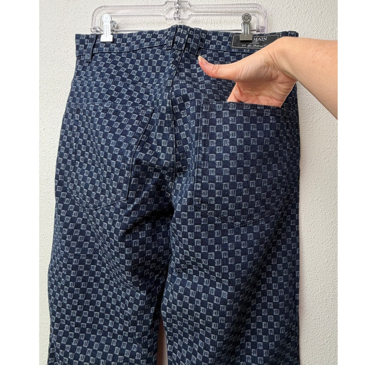 Balmain Men's 32 Blue Monogram Button Fly Wide Leg Jeans