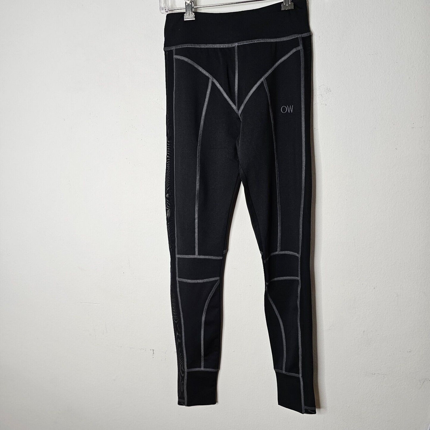 NWT OW Intimates Black with Gray Top Stitching Leggings Side Mesh Insert S
