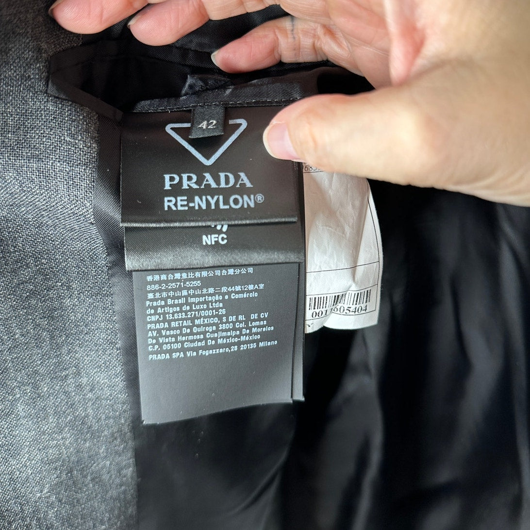 Prada Single Breasted Wool ReNylon Jacket Elasticized Cuff Retail $4700 42 / XL