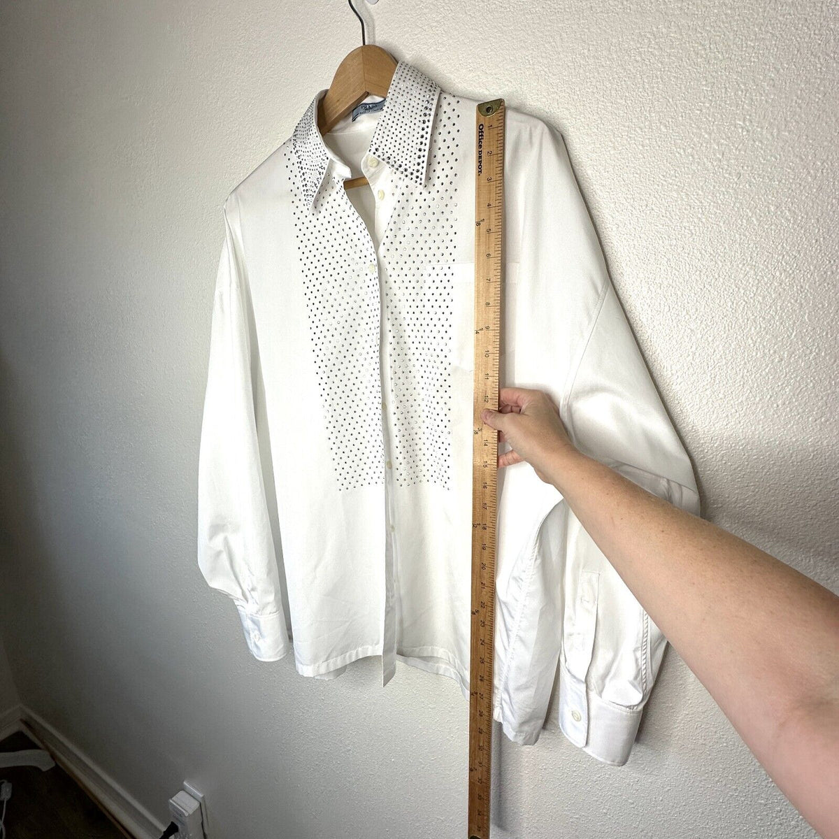 Prada White Long Sleeve Front Button Rhinestone Encrusted Collar & Front Shirt