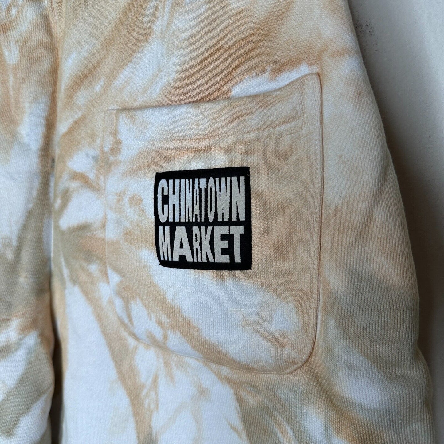 Chinatown Market Beige Tie Dye Island Arc SweatShorts Side and Back Pocket S