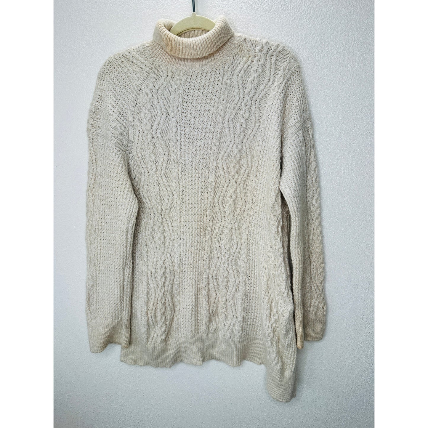 Vince Cream Chunky Knit Long Sleeve Mock Neck Sweater L