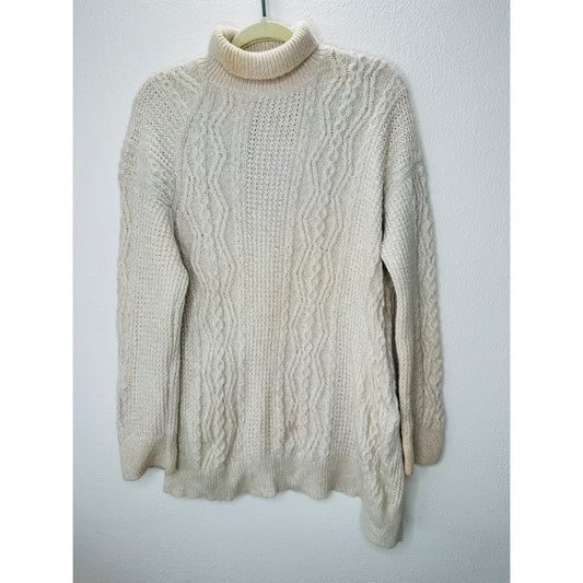 Vince Cream Chunky Knit Long Sleeve Mock Neck Sweater L