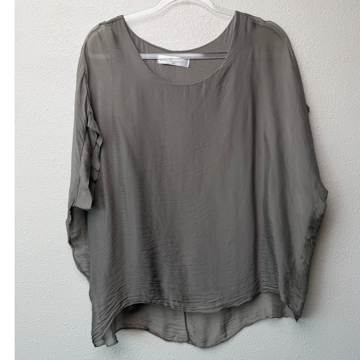 Kahili Taupe Martina Silk Top Sheer Chiffon Overlay Blouse O/S