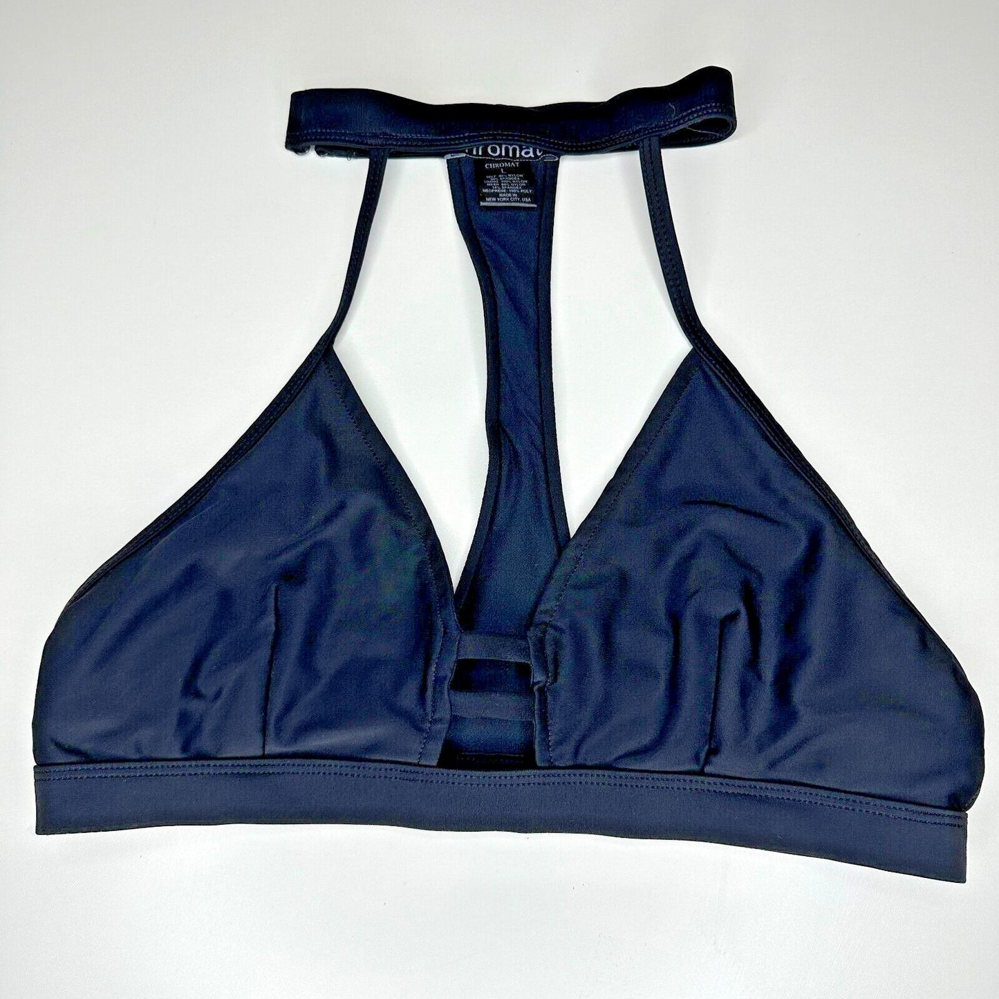 Chromat Black T-Racerback Stretch Halter Sports Bra Bikini Top Large