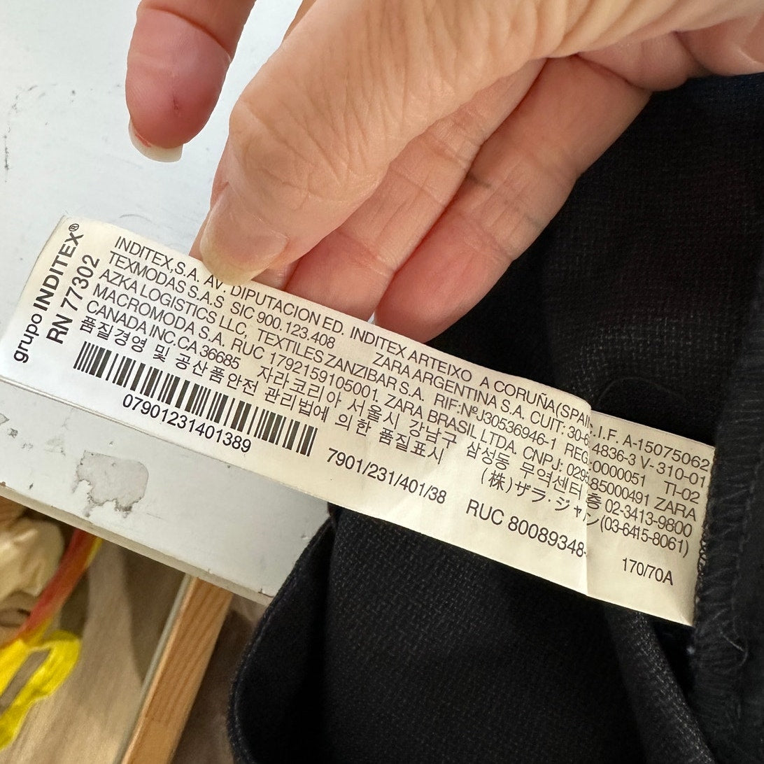 Zara Navy Blue Micro Tweed Straight Leg Cuffed Trouser Pant 6