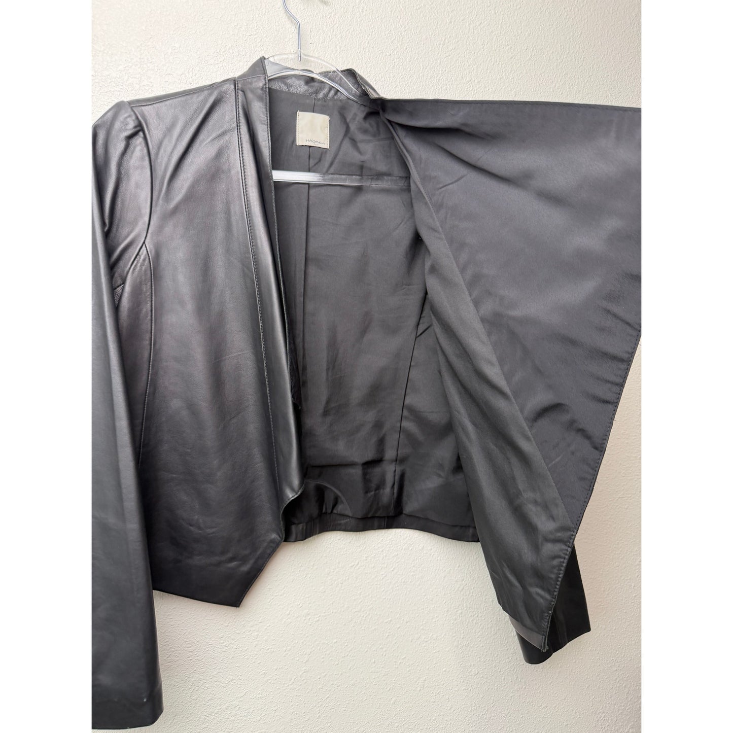 Halogen Black Leather Open Front Jacket Women's M