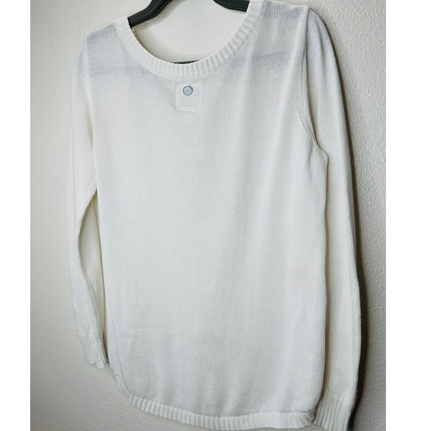 Billabong White Boat Neck High Low Shark Knit Pattern Sweater M