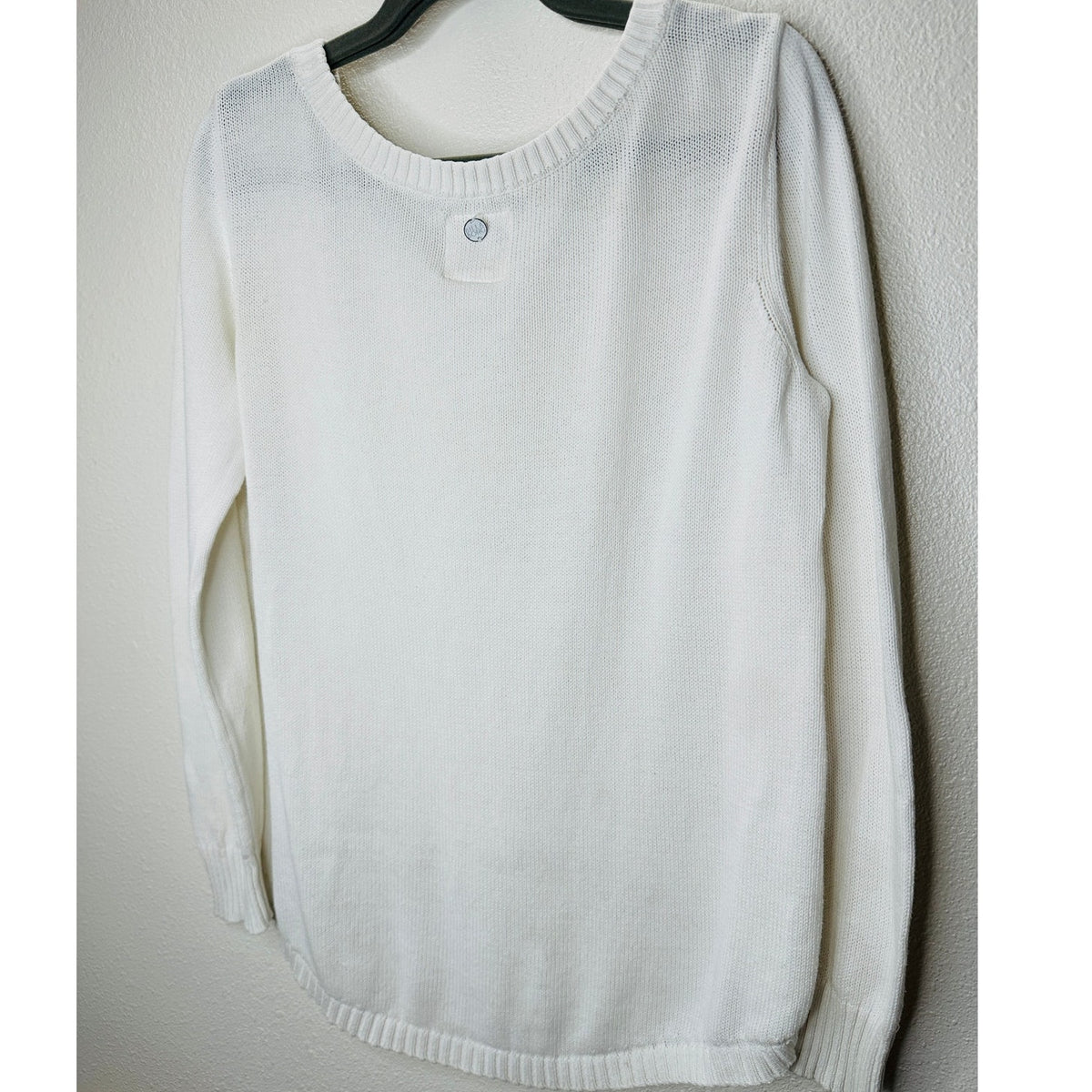 Billabong White Boat Neck High Low Shark Knit Pattern Sweater M