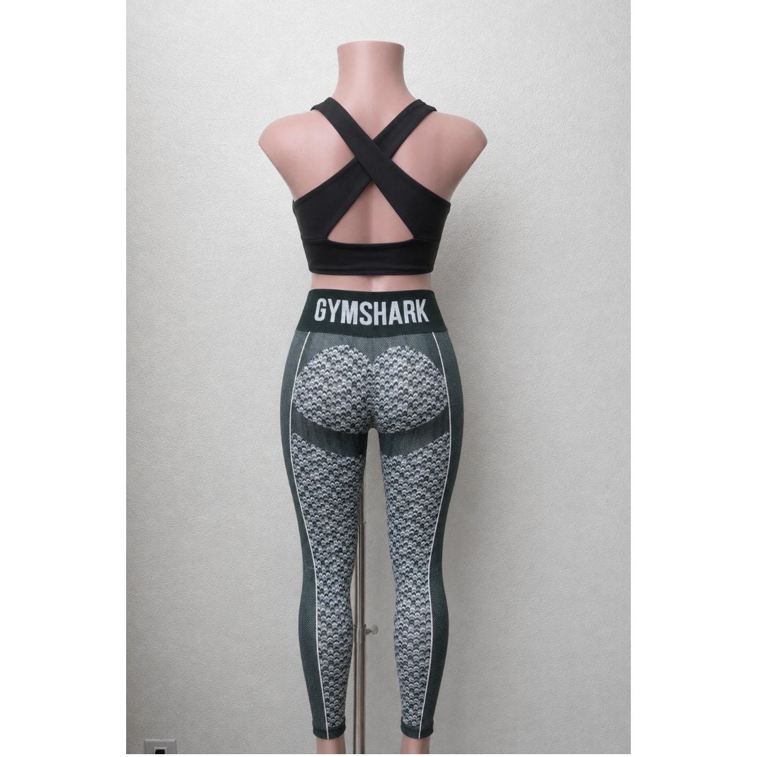 Gymshark Olive Green Booty Enhancing Leggings XS – High Waist Arrow Print