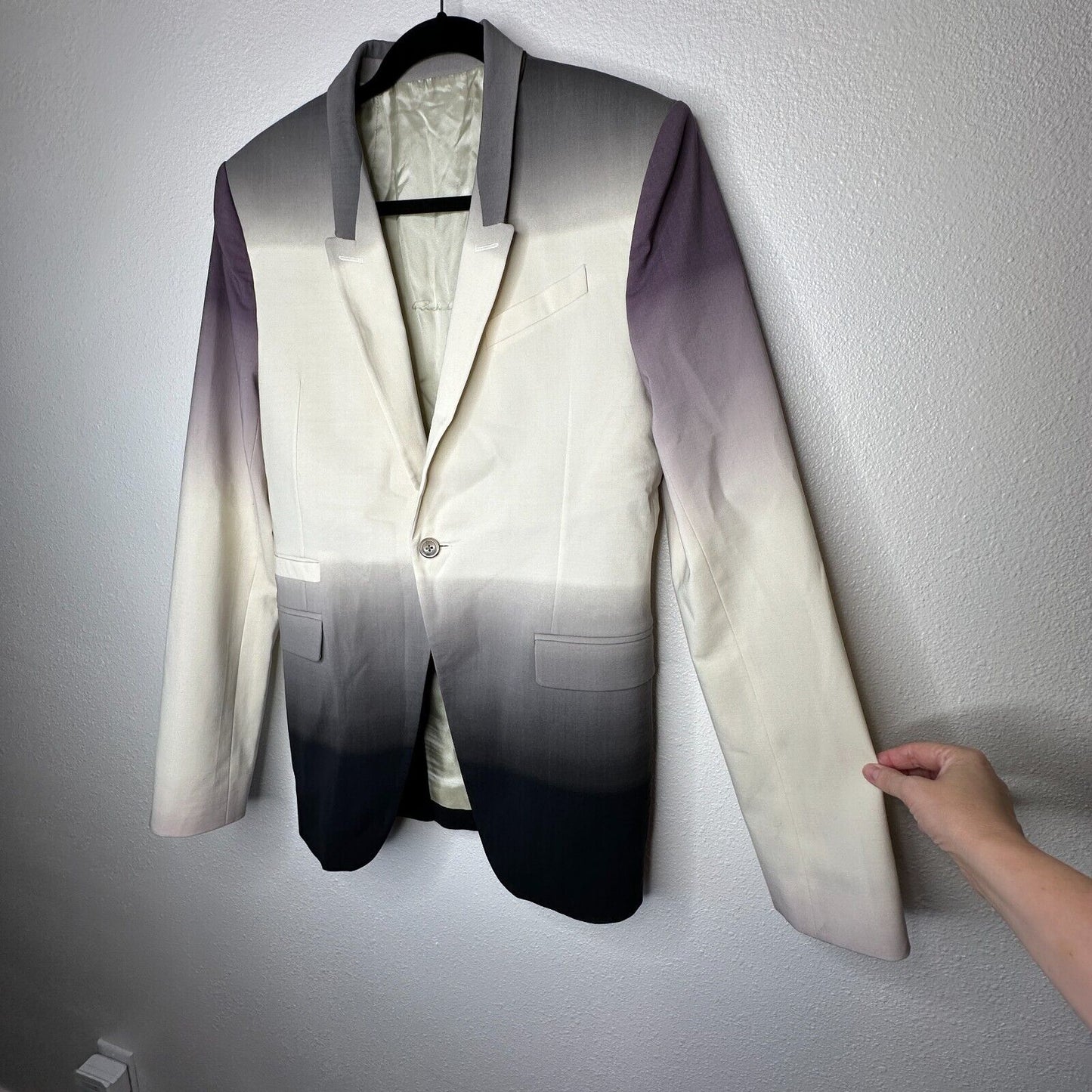 Rick Owens Cream Slim Fit Degrade Black Eggplant Virgin Wool Blazer Jacket 38