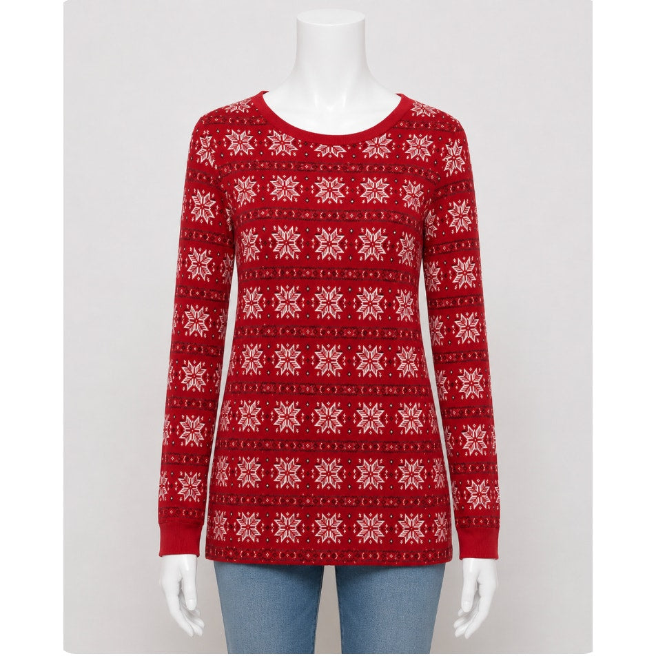 Red & White Fuzzy Snowflake Ugly Holiday Christmas Sweater Front Pockets Small