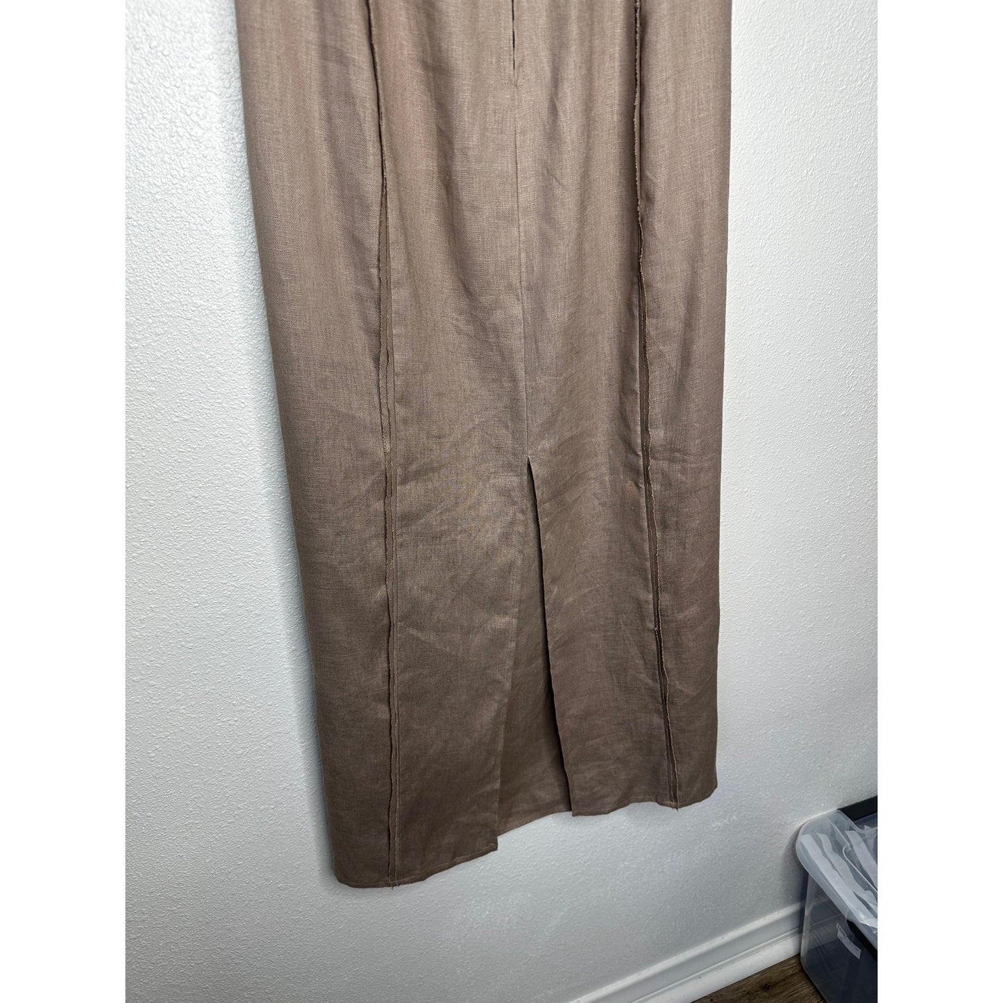 All Row Taupe Strapless Raw Pleat Front Design Back Zip Midi Dress S