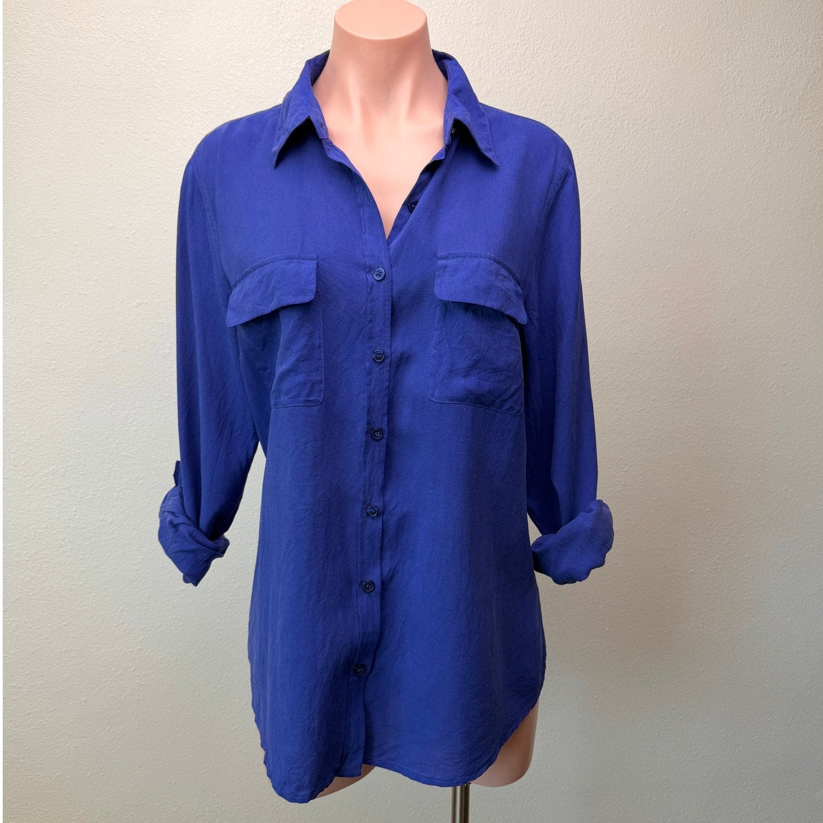 New Nexx York 100% Silk Periwinkle Button Front Blouse Womens L