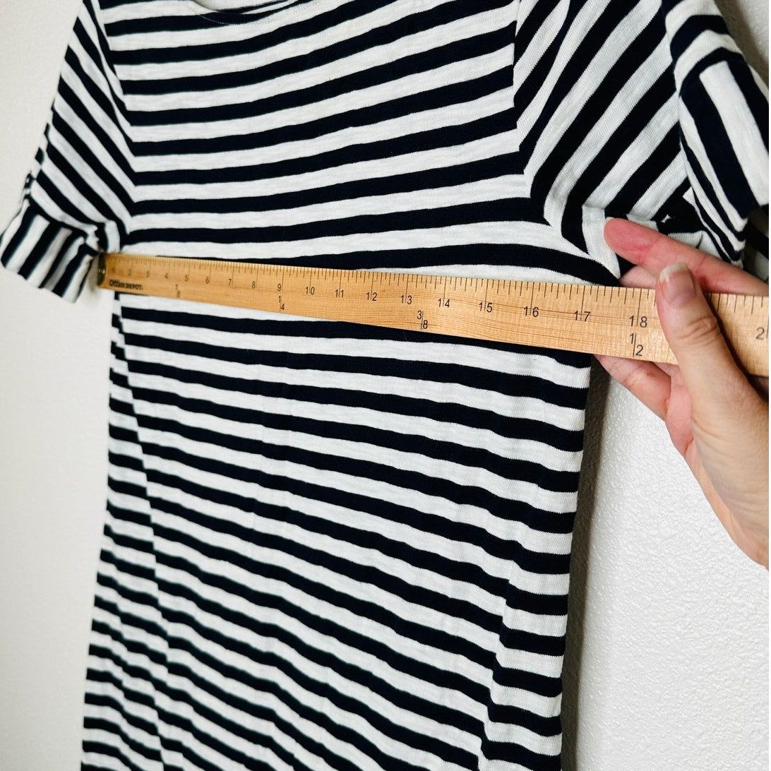 Boden Ivory & Black Stripe Short Sleeve Round Neck Shirt Dress 6 L