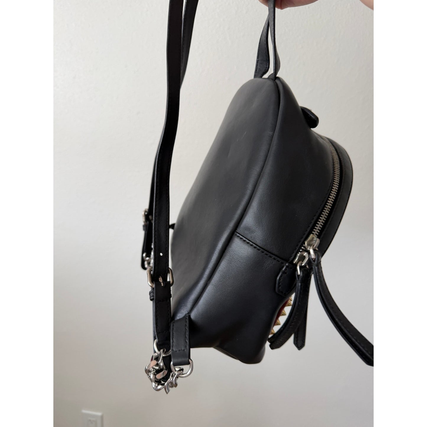 Fendi Roma Mini By The Way Leather Backpack Black Silver Gold Studded Logo Bag