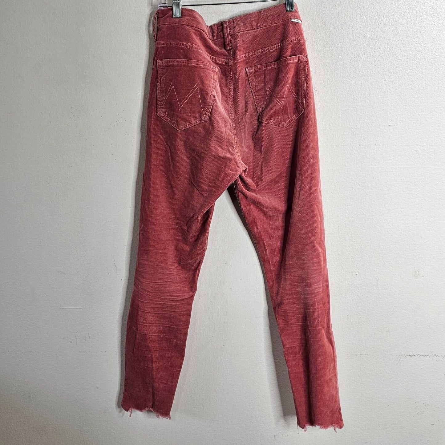 MOTHER Hopscotch Pink Looker Ankle Chew Corduroy Denim High Rise Skinny Jeans 29