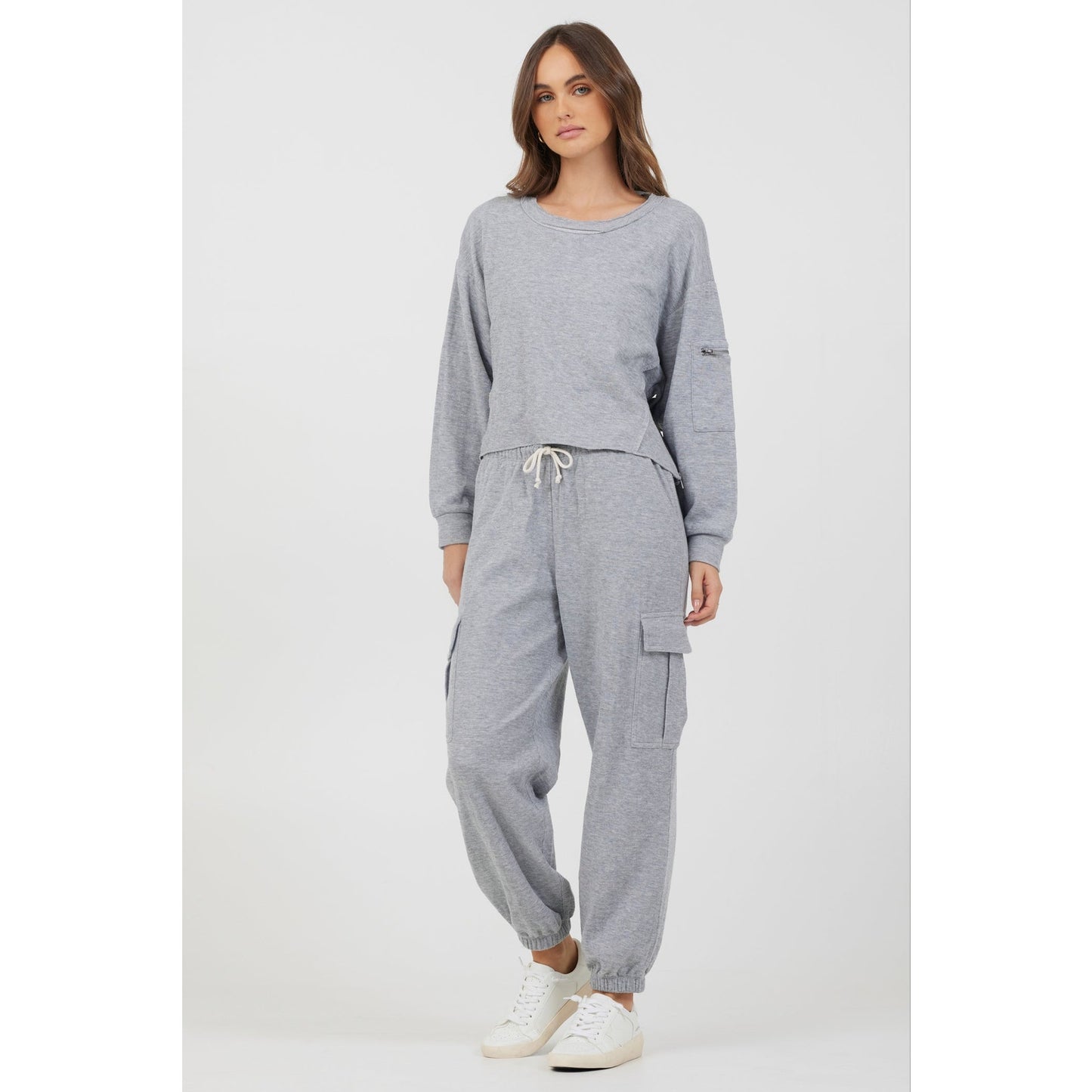 Vintage Havana Gray Crew Neck Utility Jersey Top & Cargo Sweat Pants M