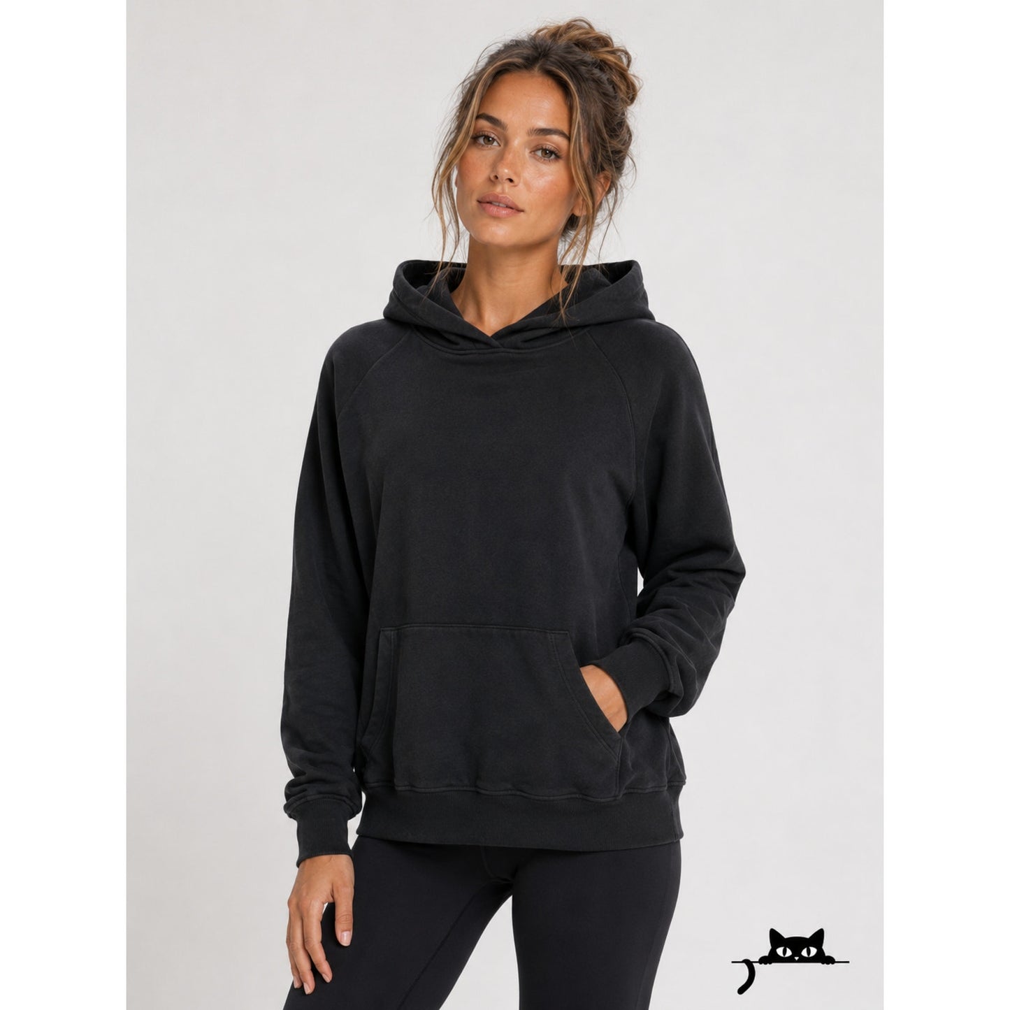 Lululemon Washed Black Long Sleeve Pullover Front Pocket Hoodie Sweater 4