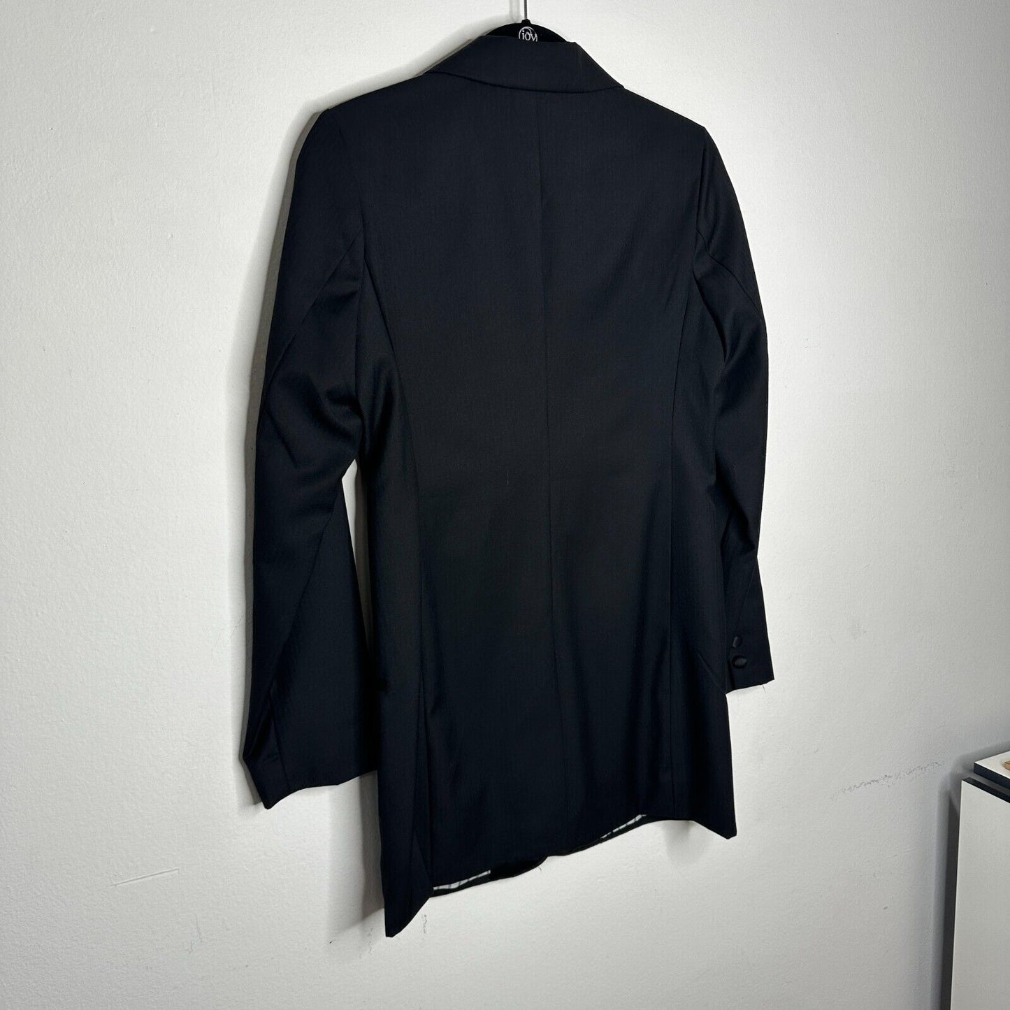 Flying Tomato Black Long One-Button Tuxedo Blazer Satin Trim Lapel & Pockets M