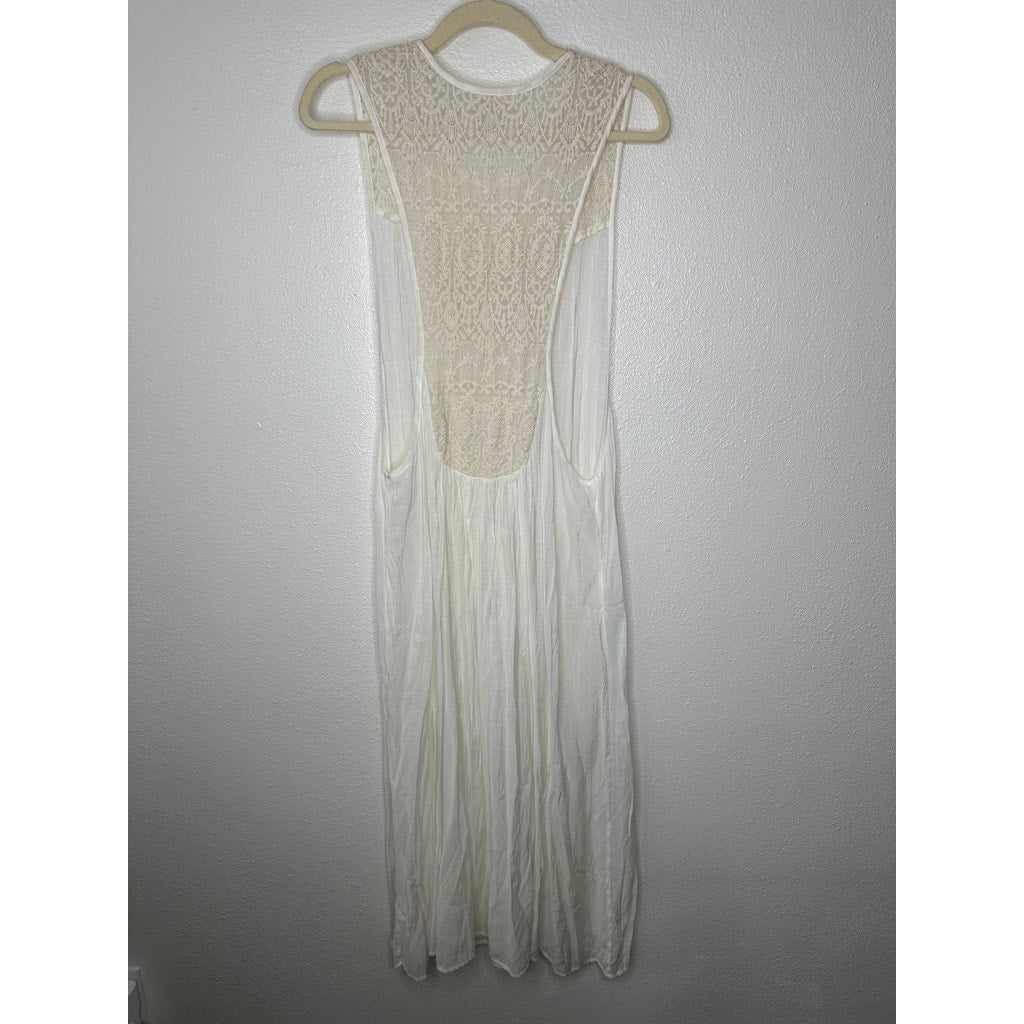 Lovestitch White Ivory Gauze Maxi Dress Lace Racerback Boho Cover Up