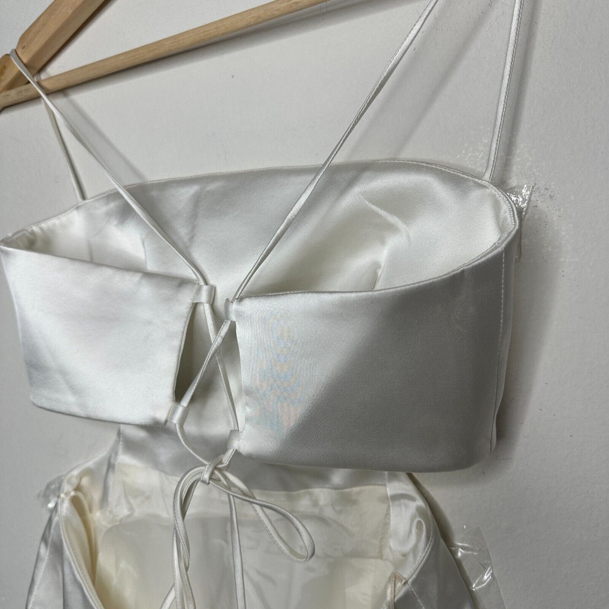 Gauge81 Marta White Satin Cut Out Square Neck Sleeveless Open Side Tie Back Mini SM