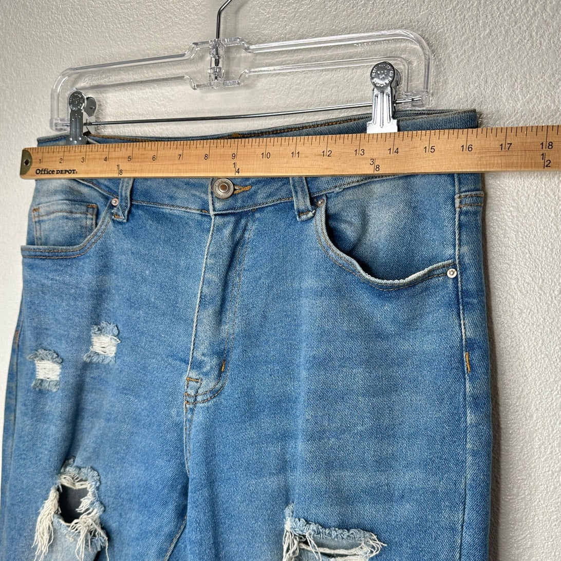 Wax Jean Collection Medium Wash Distressed Holes Boyfriend Denim Jeans 30