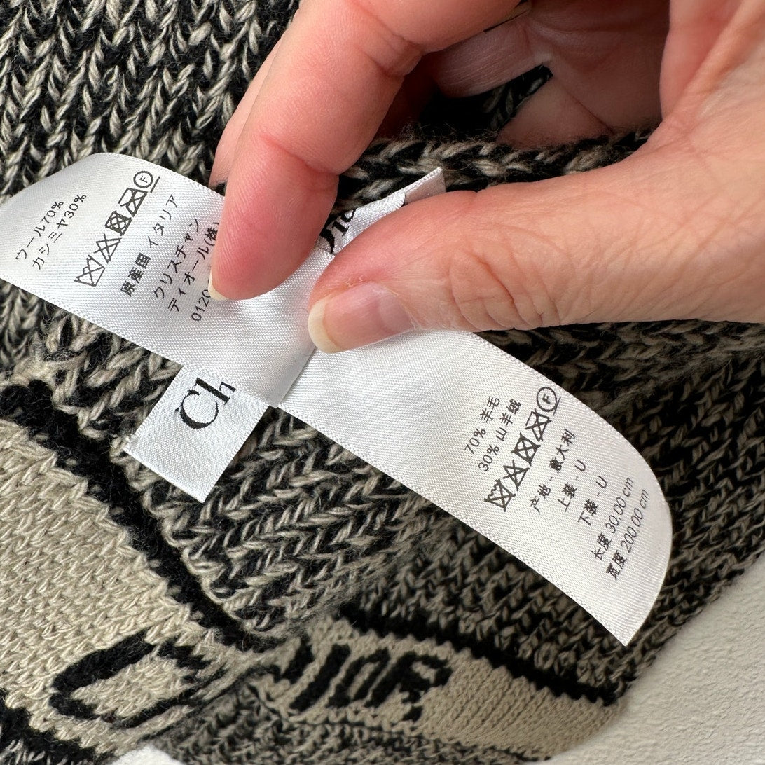Christian Dior Beige & Black Marled Thick Knit Wool Cashmere Blend Scarf