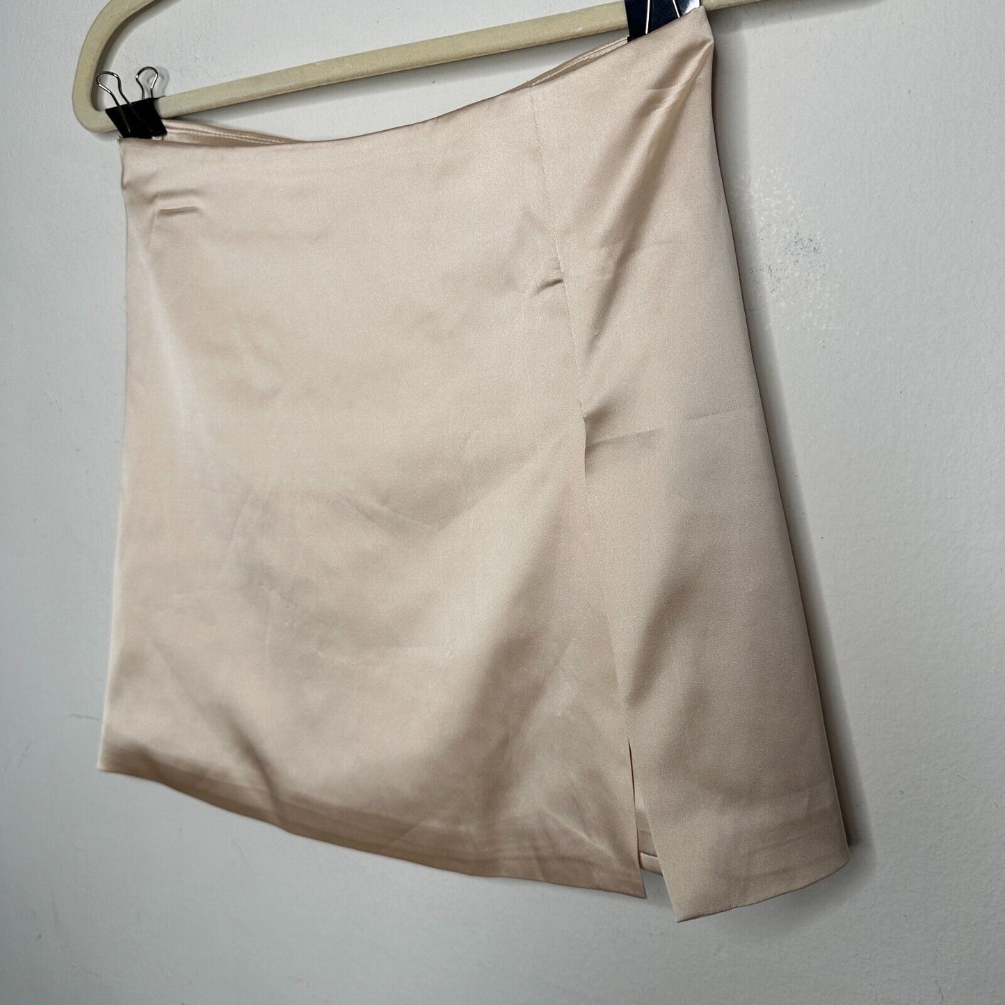 Silkhour Ayu Champagne Satin Skirt Front Kick Split Back Zip Back Sexy Mini SM