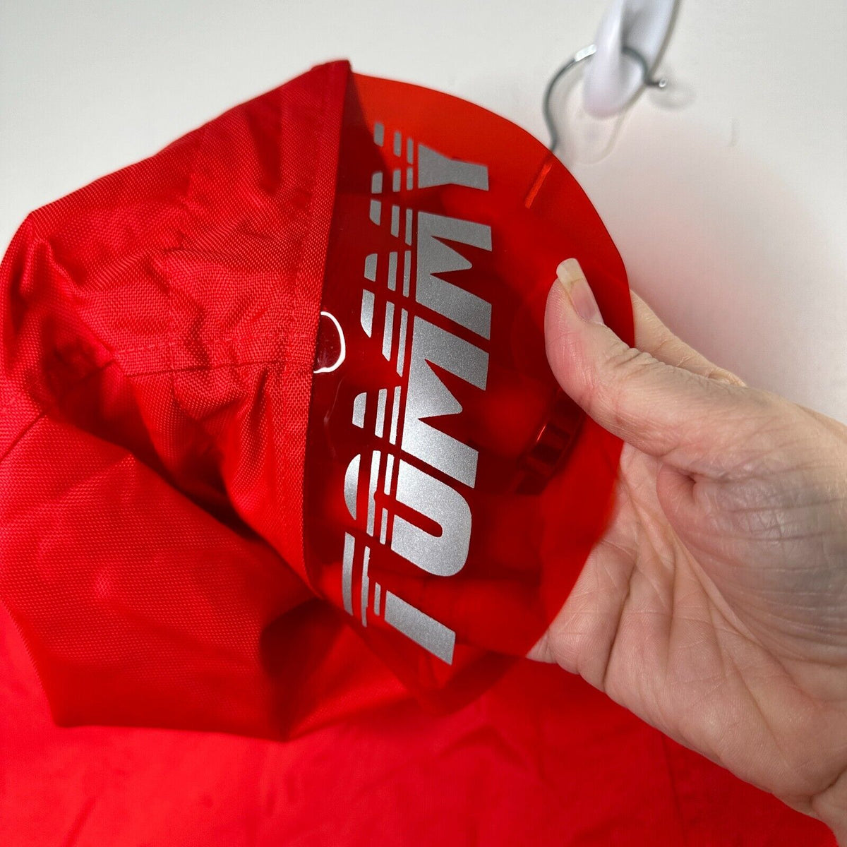 Tommy X Gigi Hadad Visor K-Way Jacket Flame Scarlet-Red Front Zip Mesh Lining SM
