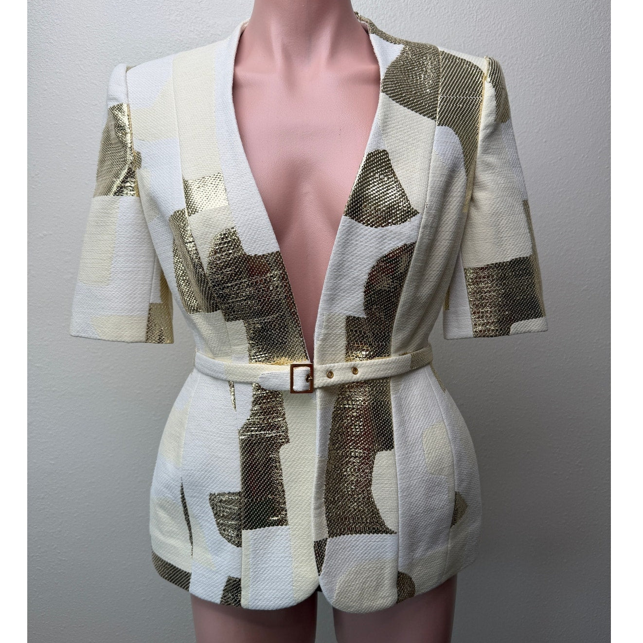 NWT August Getty Atelier "Thalia" Brocade Belted Blazer US 2