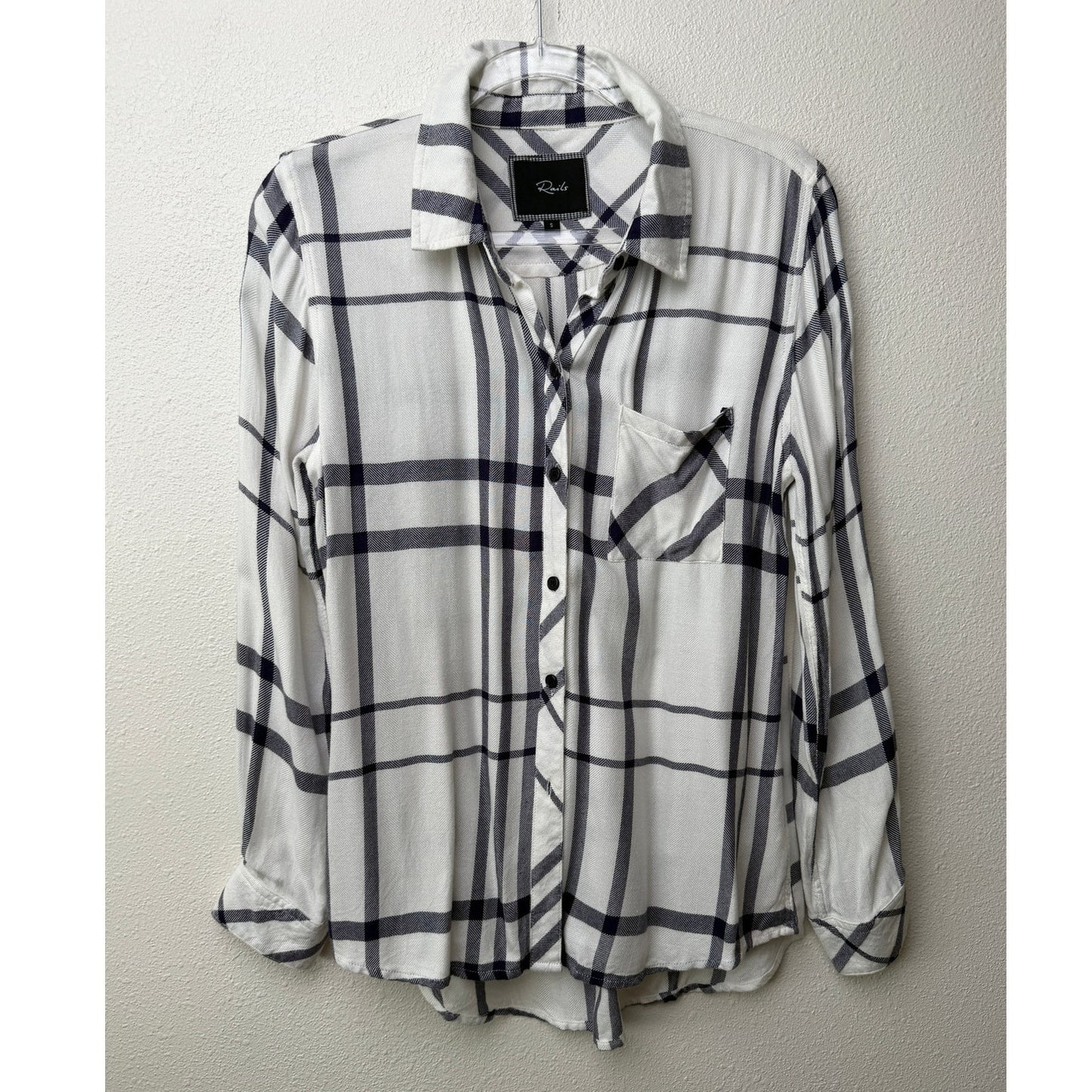 Rails White Navy Plaid Button Down Shirt Long Sleeve Women S