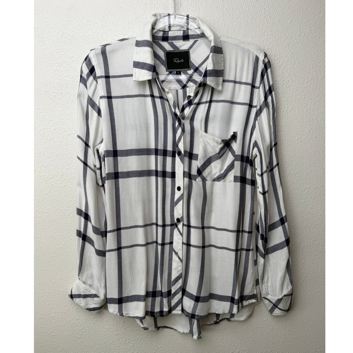 Rails White Navy Plaid Button Down Shirt Long Sleeve Women S