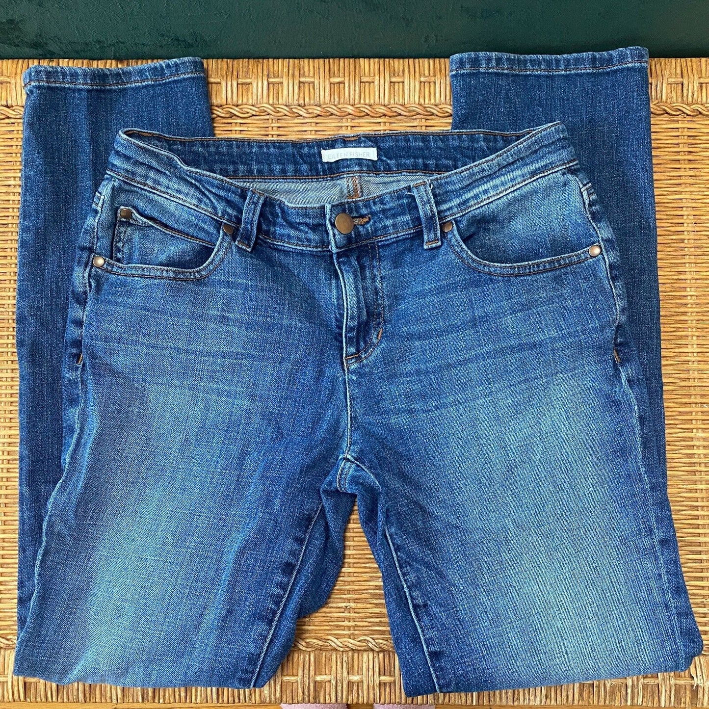 Eileen Fisher Medium Wash Organic Cotton Slim Stretch Mid Rise Denim Jeans 2