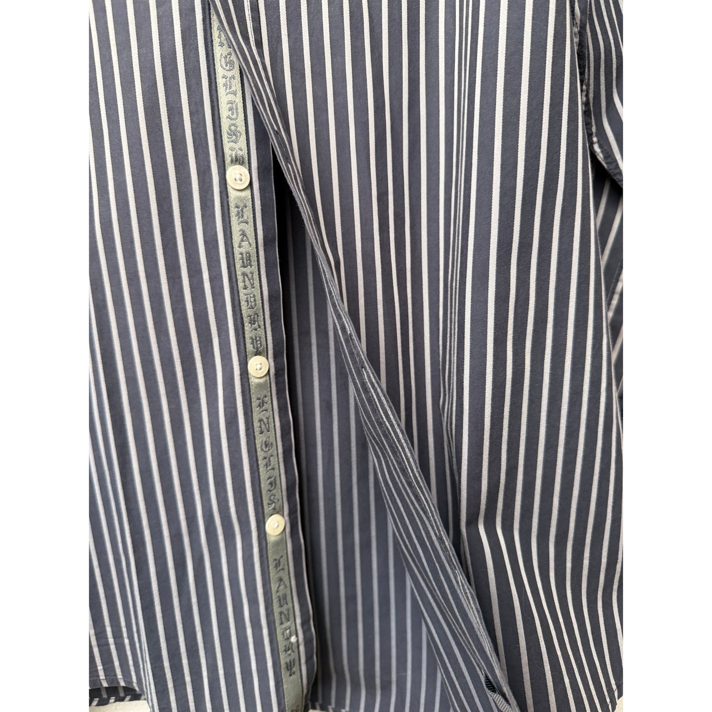 English Laundry Stripe Button Front Long Sleeve Shirt L Gray