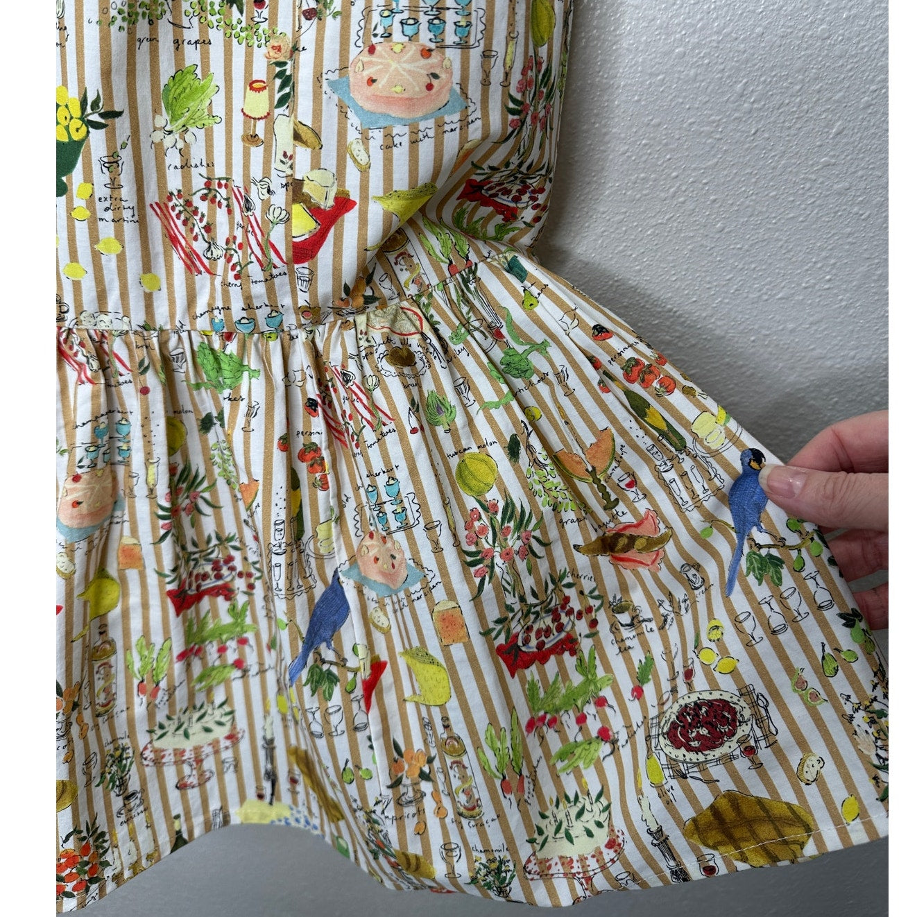 Rhode Artie Shirred Waist Ruffle Hem Printed Cotton Poplin Midi Skirt XL